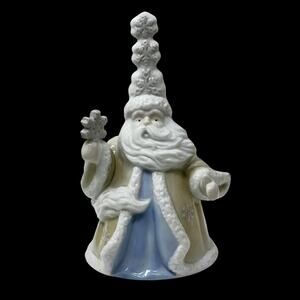 Holiday Time Porcelain Santa Dinner Bell - Stacked Snowflake Handle Vintage